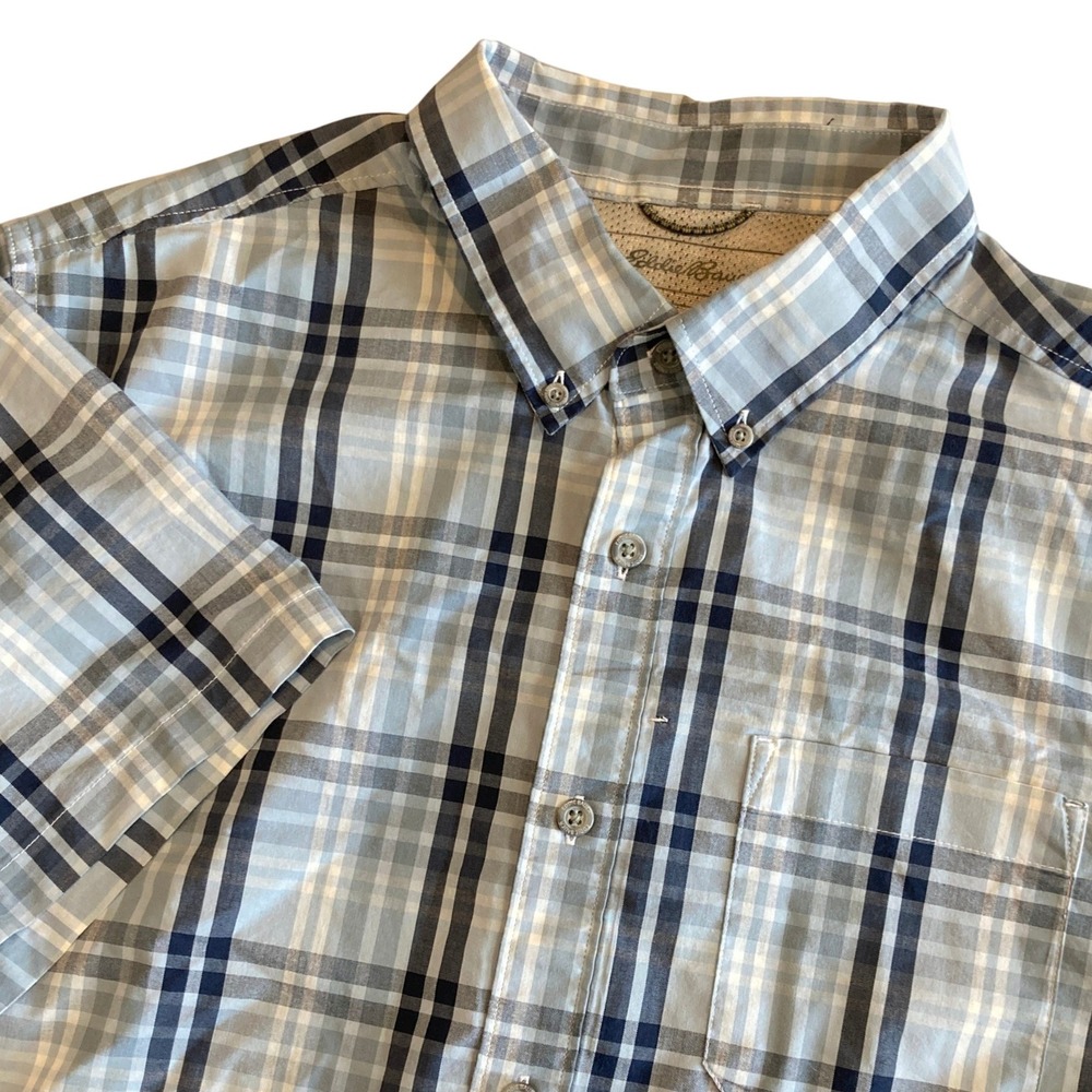 Eddie Bauer Mens XL Classic Fit Plaid Short Sleeve Button Down Shirt Blue